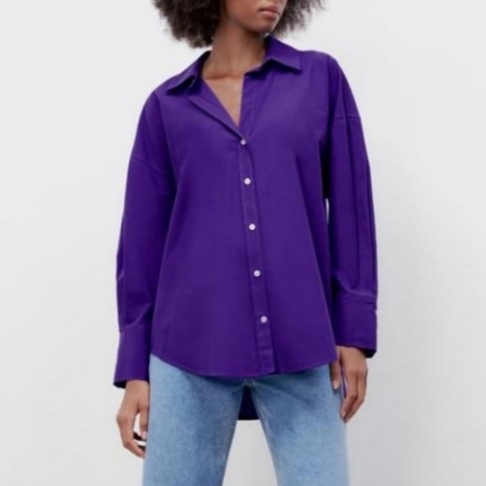 Zara Purple Poplin Button Down Shirt
